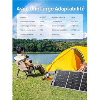 Panel solar portátil AFERIY 200W 22V, kit de panel solar monocristalino