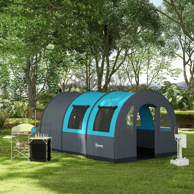 Tienda de Campaña Outsunny Poliéster Gris y Azul 480x260x200 cm