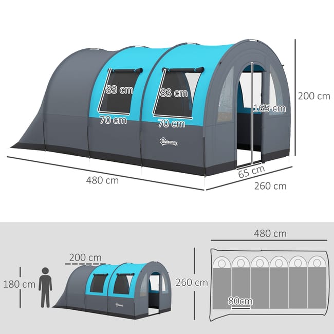 Tienda de Campaña Outsunny Poliéster Gris y Azul 480x260x200 cm